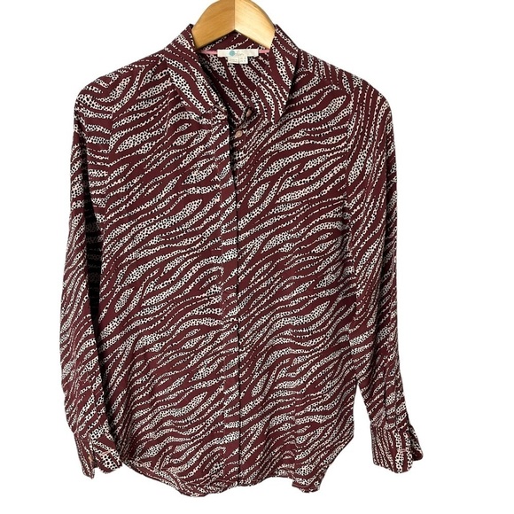 Boden Tops - Boden Silk Zebra Stripe Blouse Burgundy Size 6 Button Front Relaxed Fit W0323